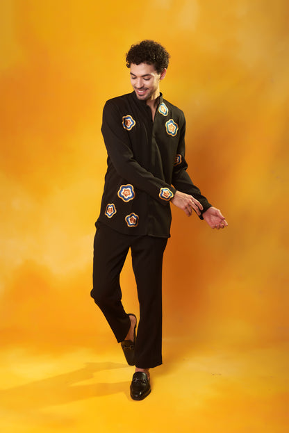 Shyam Kala black embroidered crepe co-ord set | Bhavya Bhasin Couture