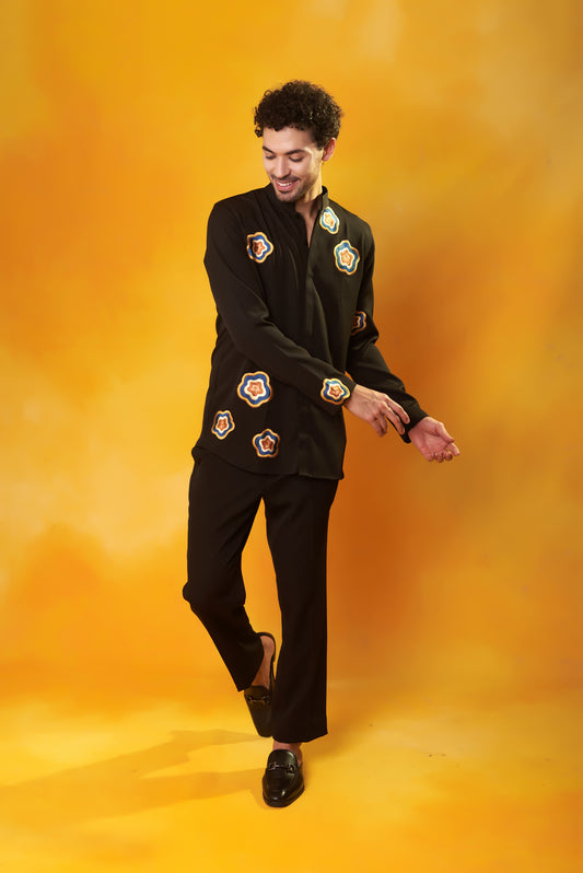 Shyam Kala black embroidered crepe co-ord set | Bhavya Bhasin Couture
