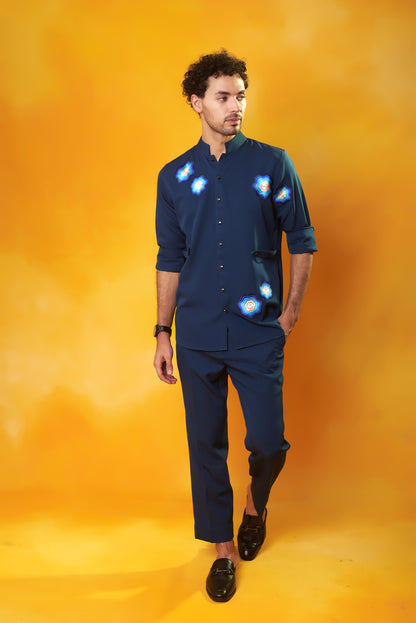 Neel Vayan teal embroidered crepe co-ord set – alternate view 4