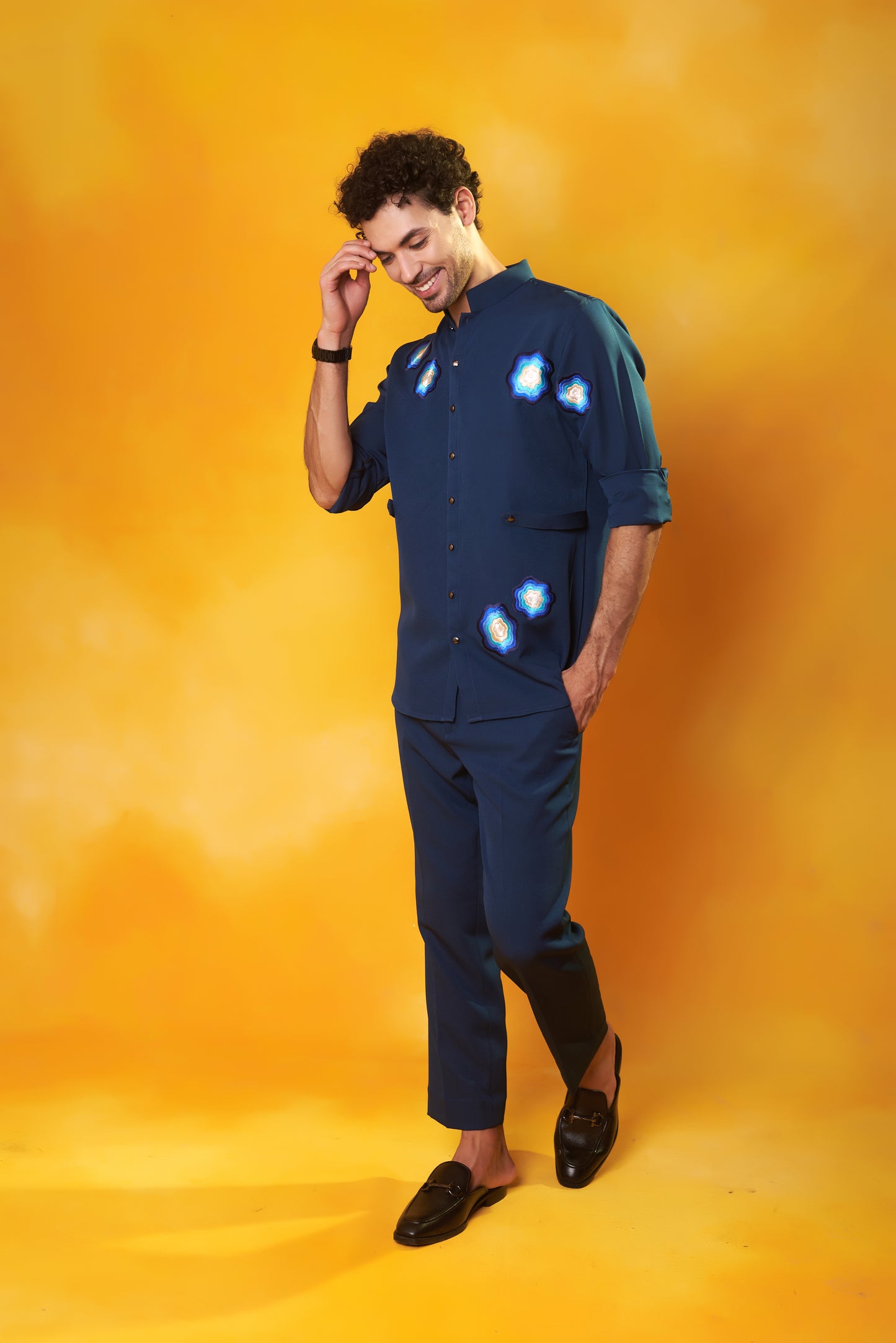 "Neel Vayan" Teal Embroidered Crepe Co-ord Set