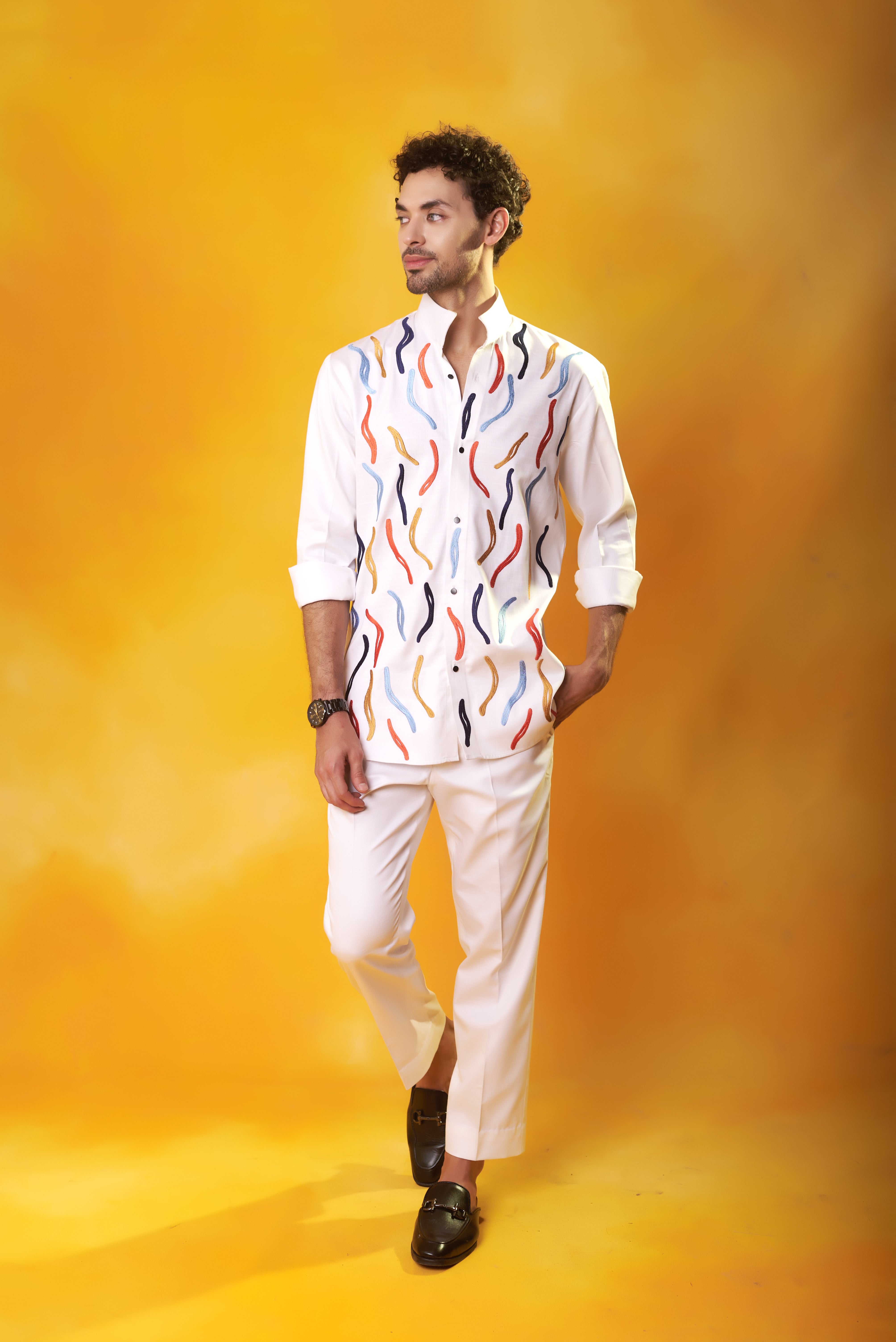 White Co-ord Set Multi Coloured Embroidery