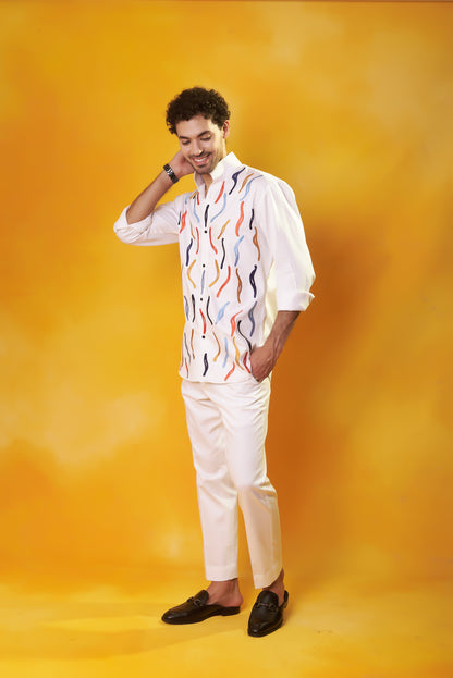 Rang Kiran white multi-colour embroidered co-ord set – embroidery detail