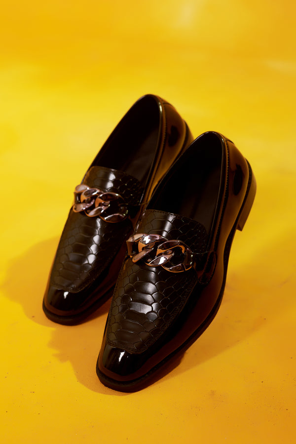 Black Loafer with Grey Chain Buckle