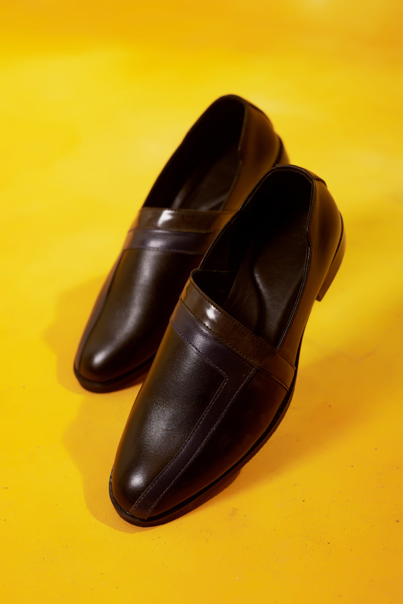 Dark Brown Loafer with Blue and Brown Design