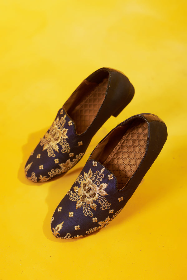 Blue Embroidered Loafers