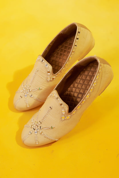 Prakrit Aaina natural mirror embroidered silk loafers | Bhavya Bhasin Couture