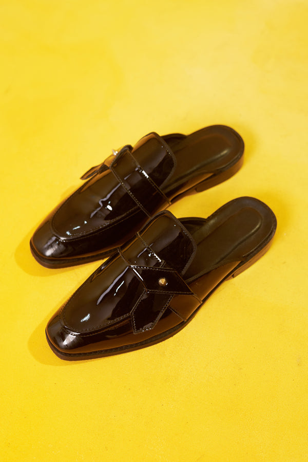 Patent Black Mules