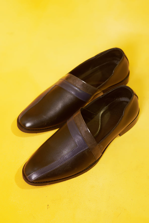 Dark Brown Loafer with Blue and Brown Design