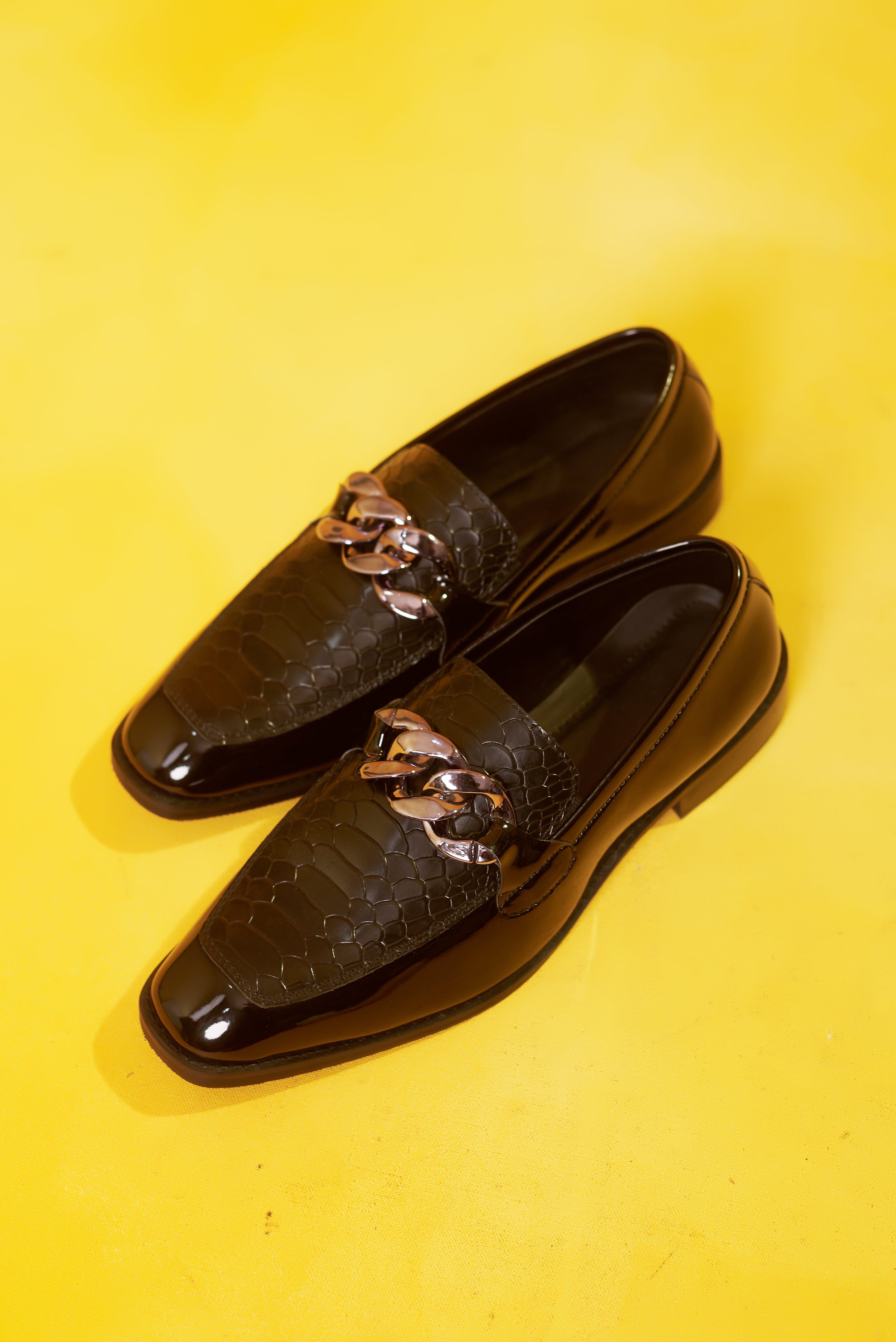 Black Loafer with Grey Chain Buckle