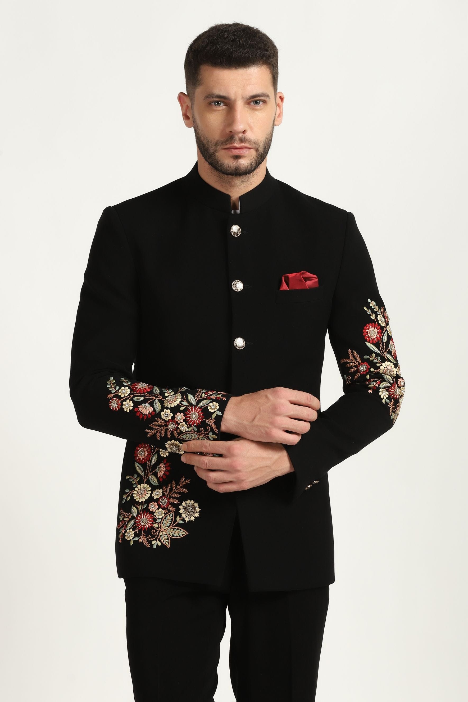 Timeless Sophistication: Black Embroidered Bandhgala Suit