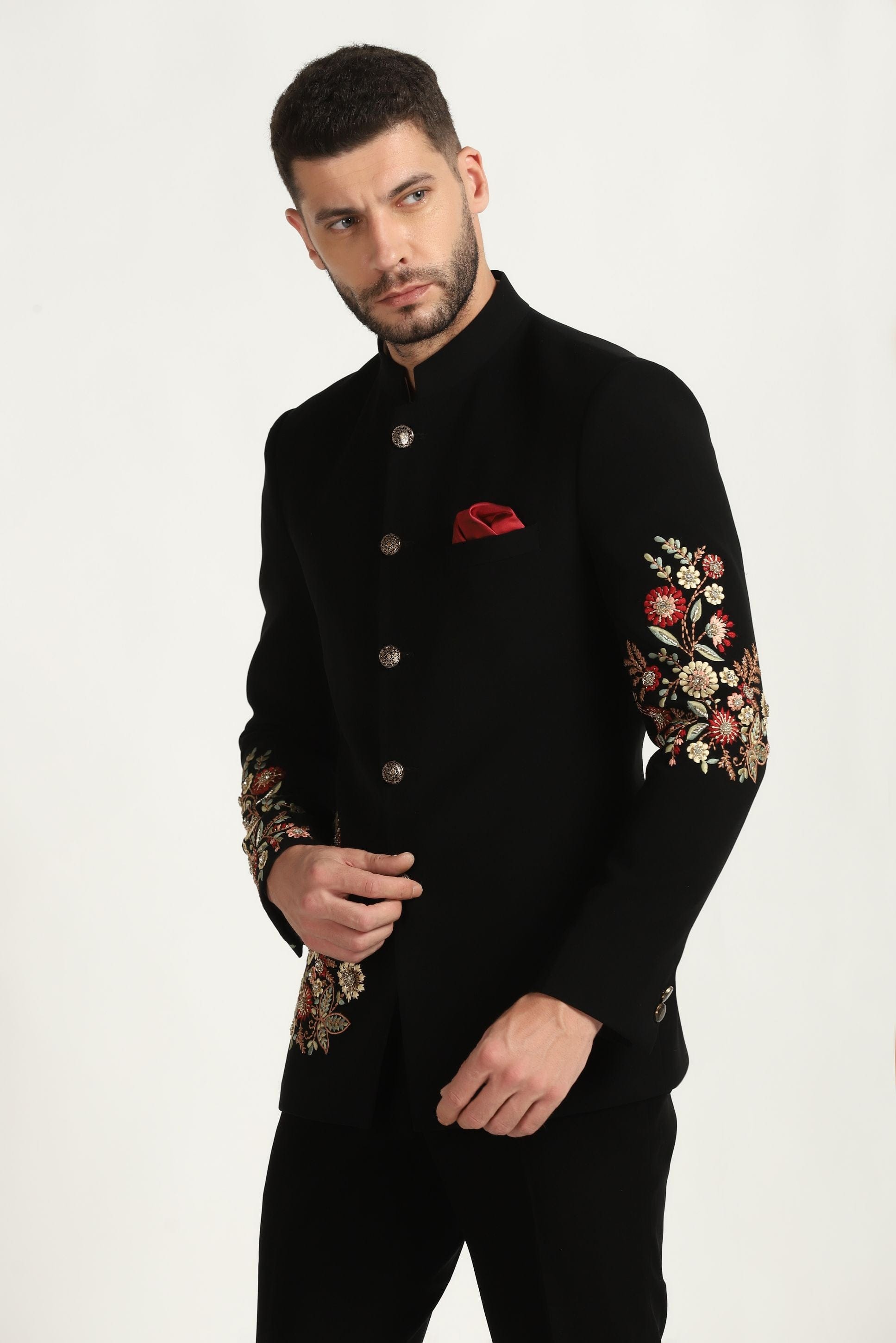 Timeless Sophistication: Black Embroidered Bandhgala Suit