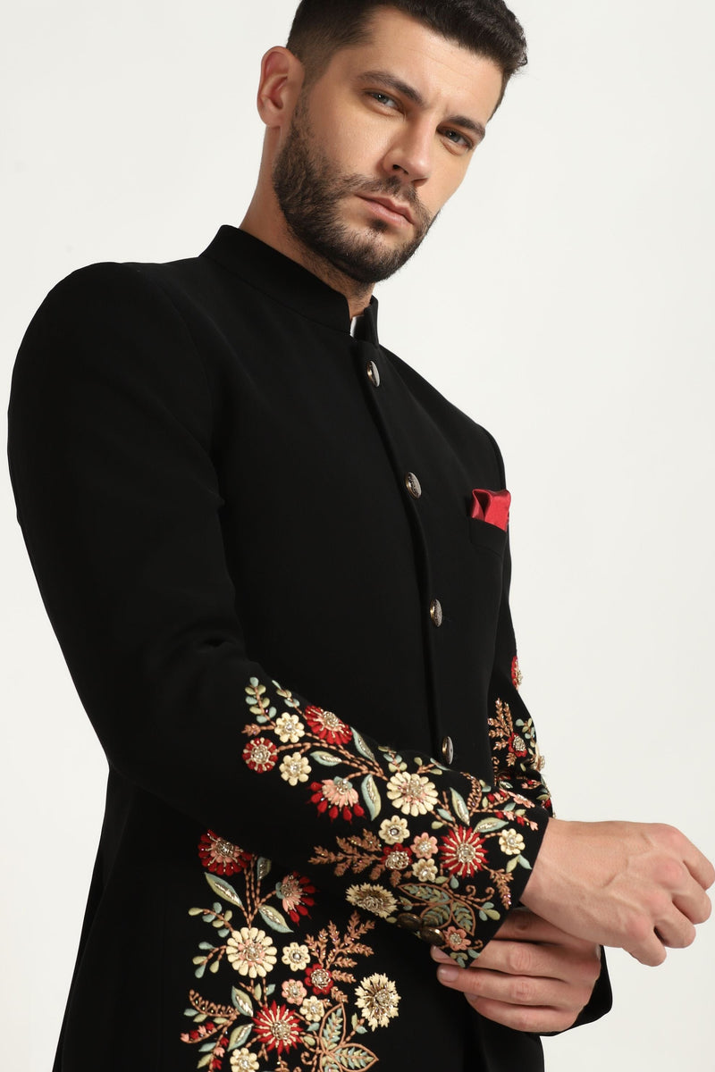 Timeless Sophistication: Black Embroidered Bandhgala Suit