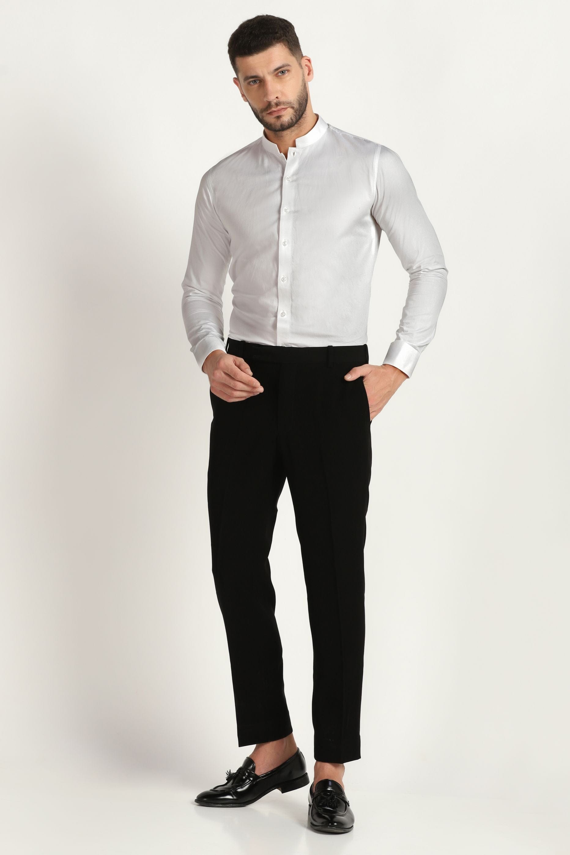 PLAIN WHITE CHINESE COLLAR SHIRT