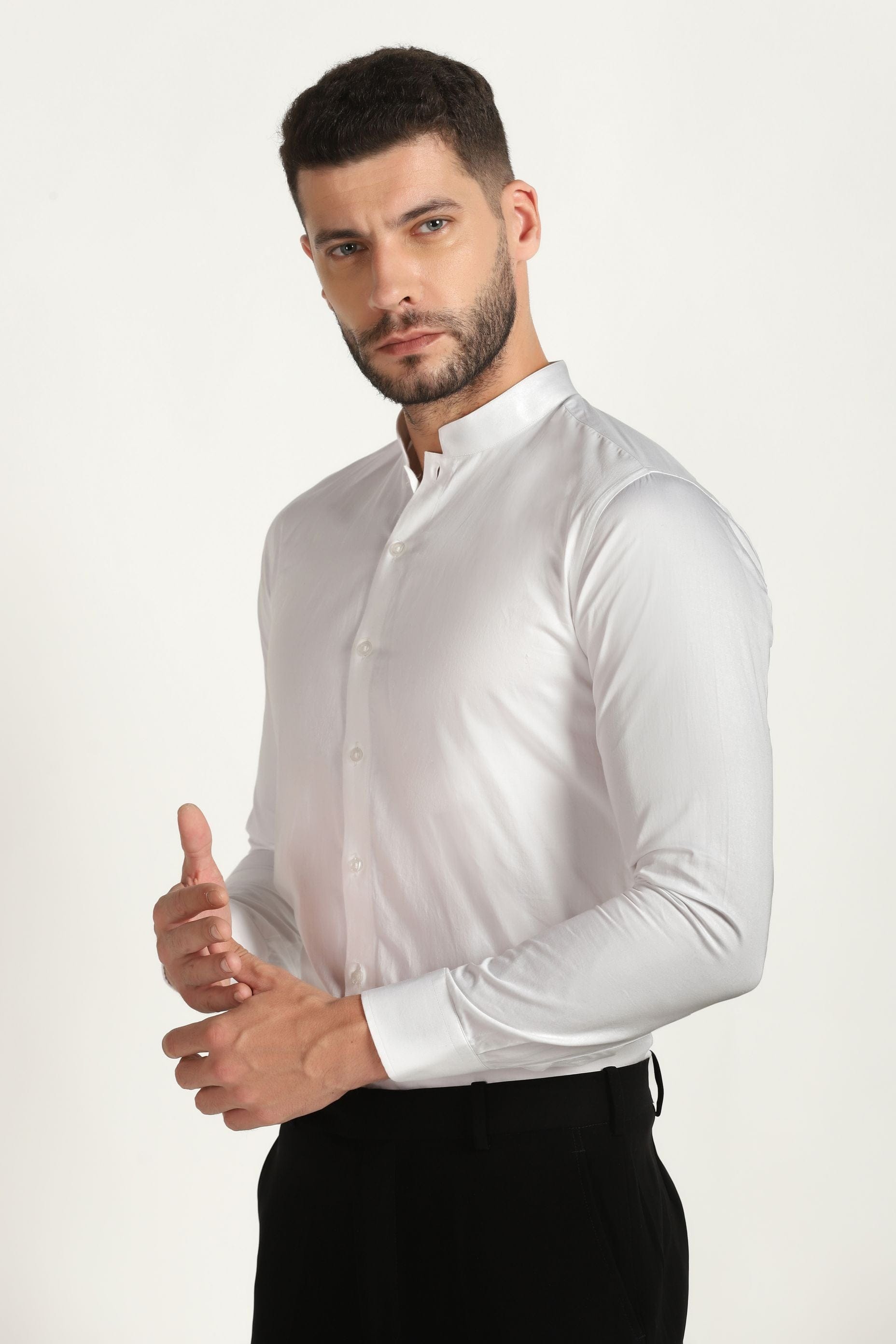 PLAIN WHITE CHINESE COLLAR SHIRT