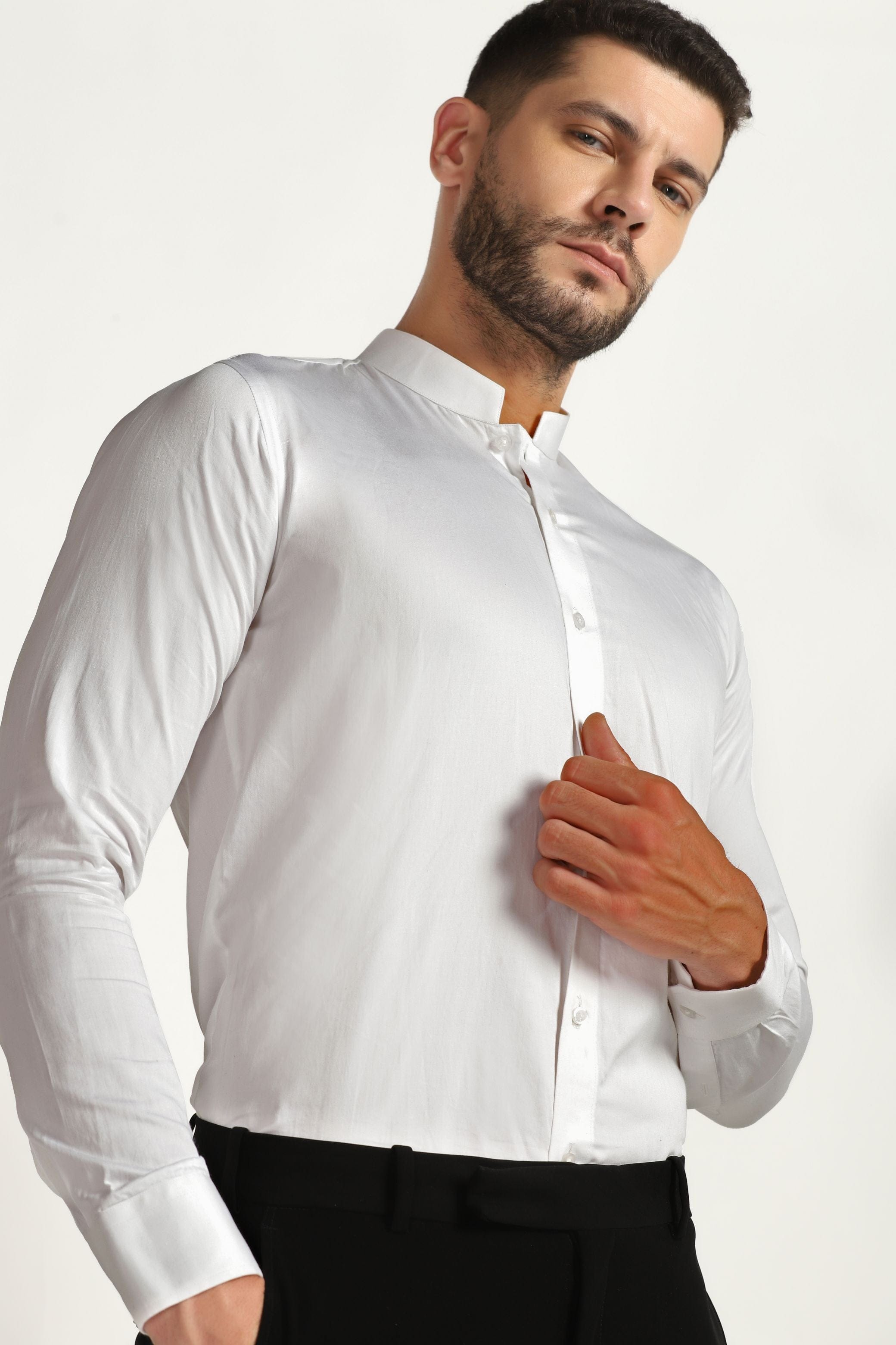 PLAIN WHITE CHINESE COLLAR SHIRT