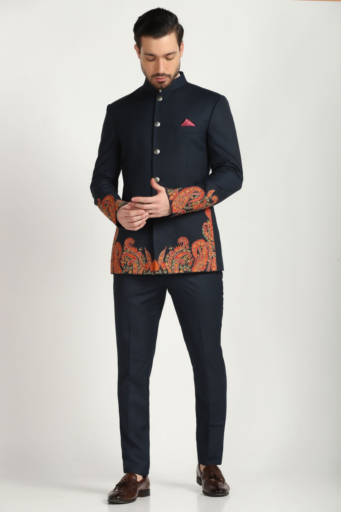 Azure Kashmiri bandhgala suit Indian formal | Bhavya Bhasin Couture
