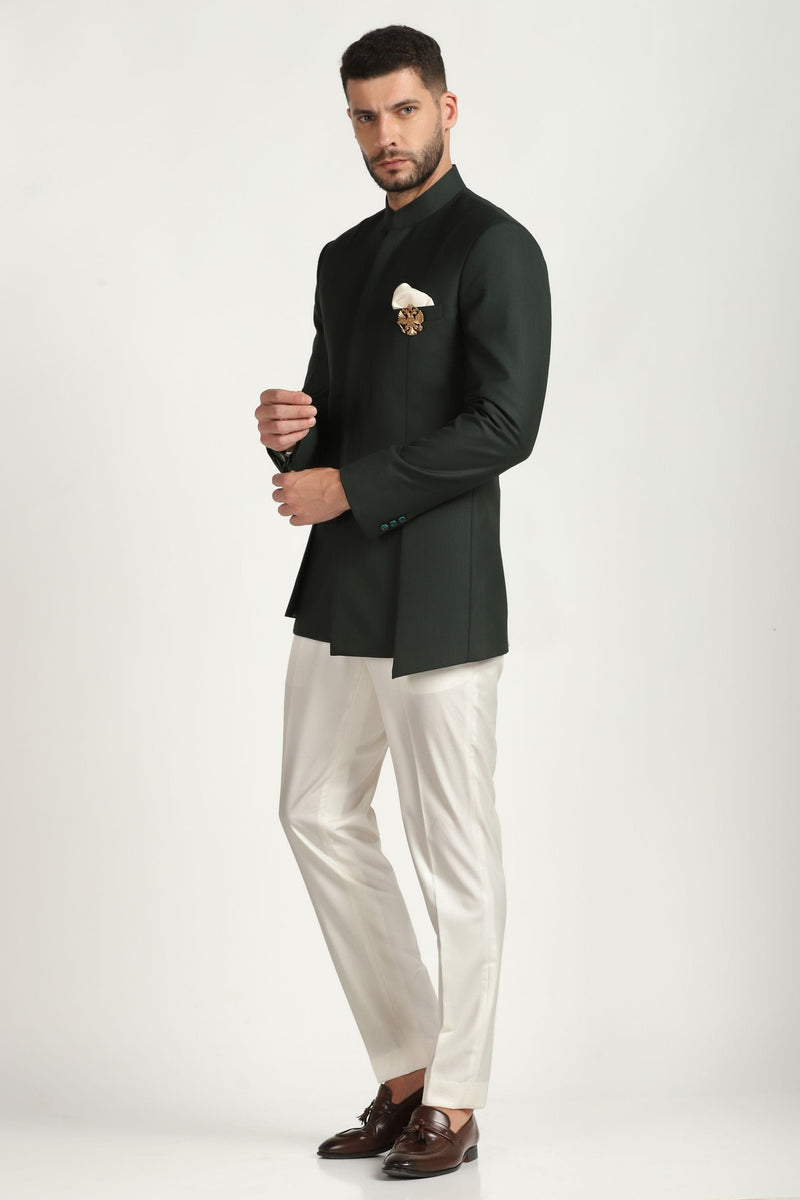 Regal Green Splendor: 4-Layered Bandhgala Suit