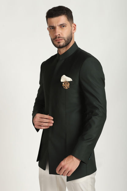 Regal Green Splendor: 4-Layered Bandhgala Suit