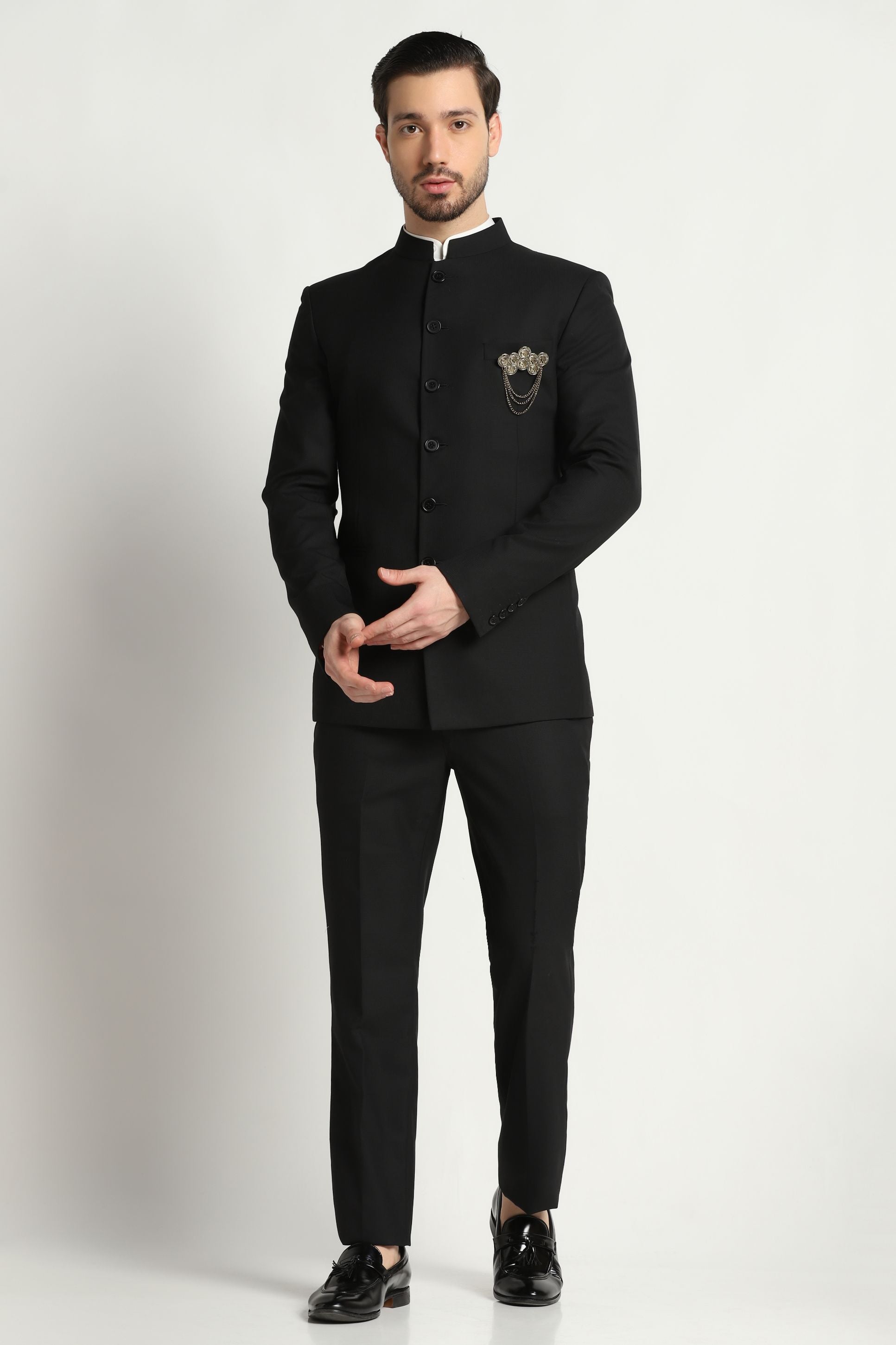 Eternal Elegance Black Bandhgala Suit