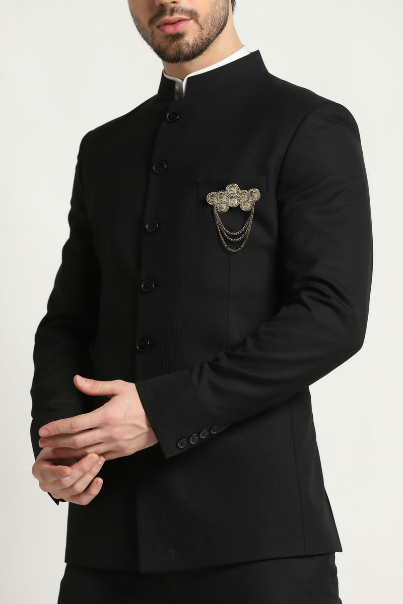 Eternal Elegance Black Bandhgala Suit