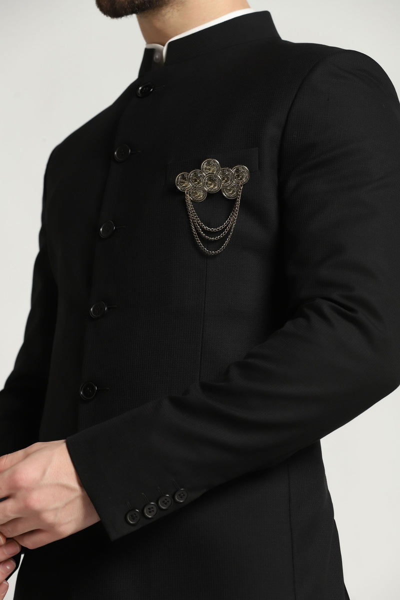 Eternal Elegance Black Bandhgala Suit