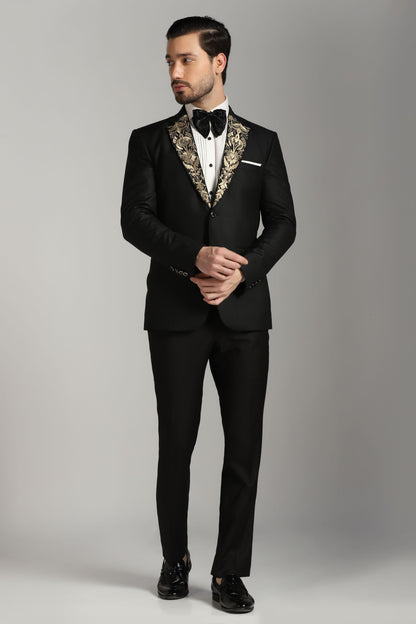 Black gold tuxedo suit luxury black tie | Bhavya Bhasin Couture