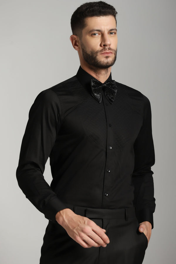 Quilted Noir: Black Tuxedo Inspired Quilted Shirt