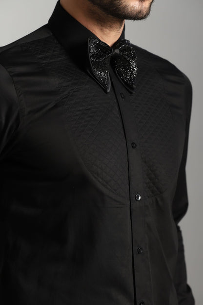 Black quilted tuxedo inspired shirt luxury formal | Bhavya Bhasin Couture