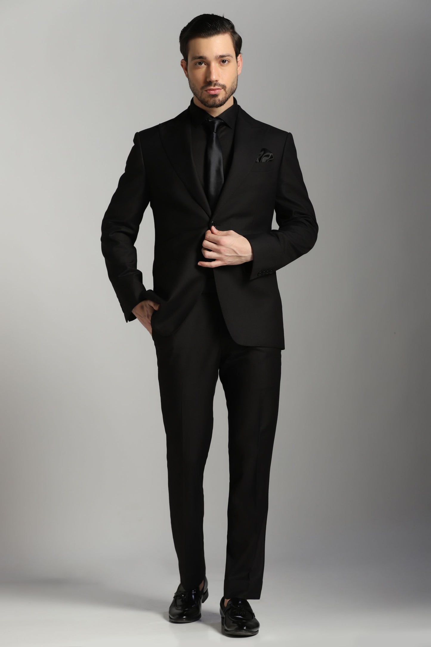 Classic black 2-button tailored formal suit | Bhavya Bhasin Couture