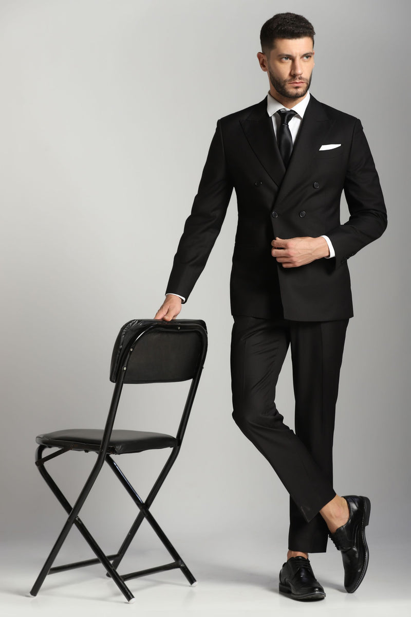 Timeless Panache: Classic Black Double-Breasted Suit