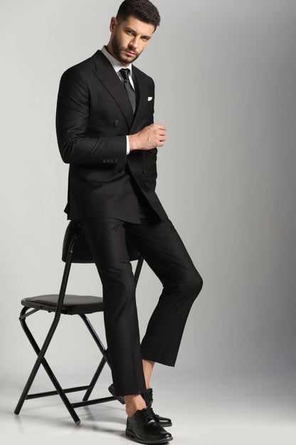 Classic black double-breasted formal suit for men | Bhavya Bhasin Couture