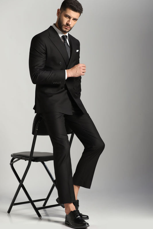 Classic black double-breasted formal suit for men | Bhavya Bhasin Couture