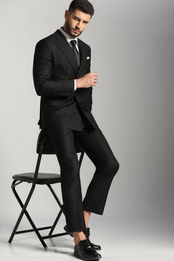 Timeless Panache: Classic Black Double-Breasted Suit