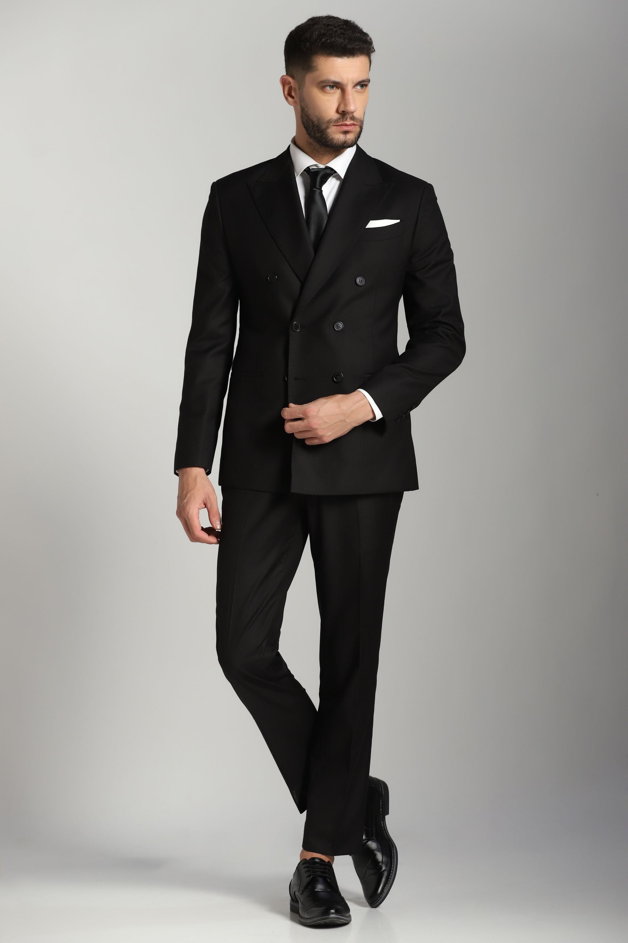 Timeless Panache: Classic Black Double-Breasted Suit