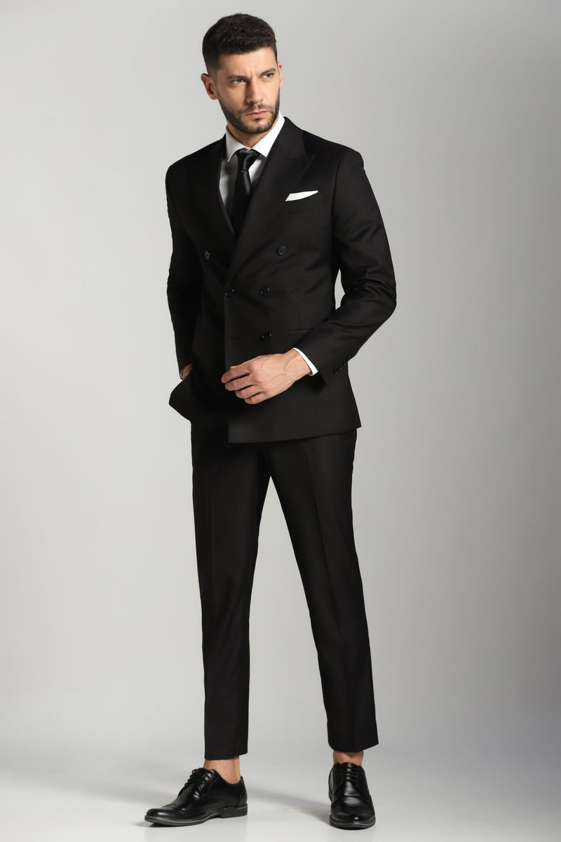 Timeless Panache: Classic Black Double-Breasted Suit