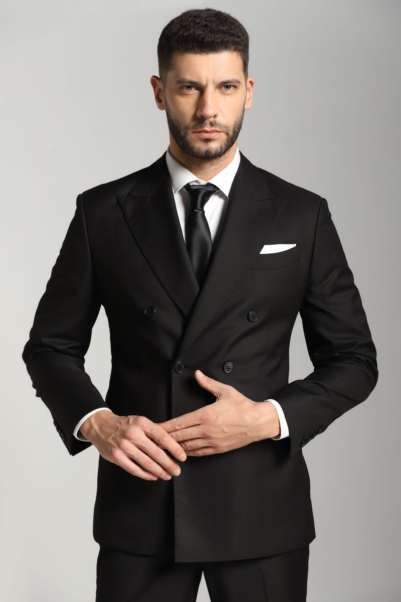 Timeless Panache: Classic Black Double-Breasted Suit