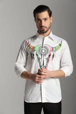 White Shirt with Bull Hand Paint