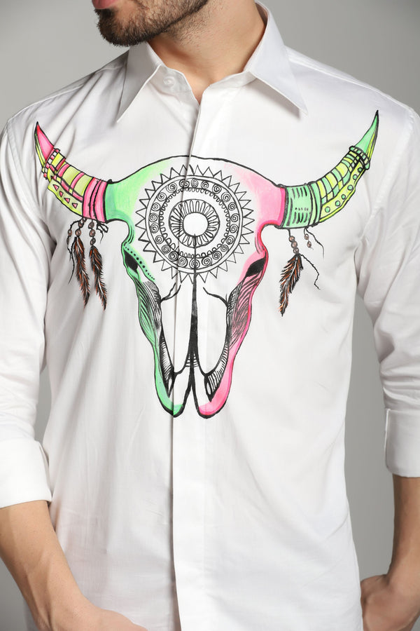 White Shirt with Bull Hand Paint