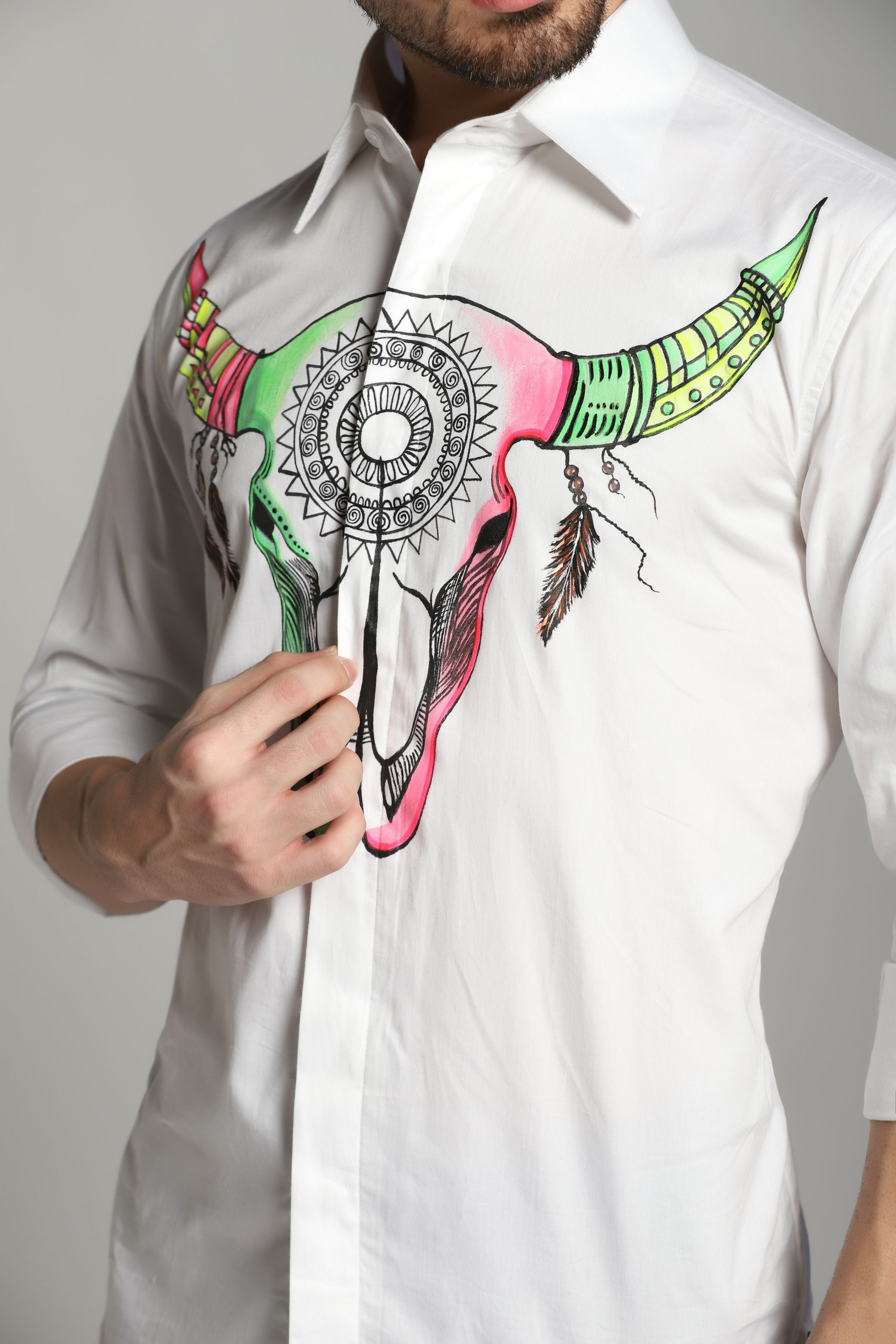 White Shirt with Bull Hand Paint