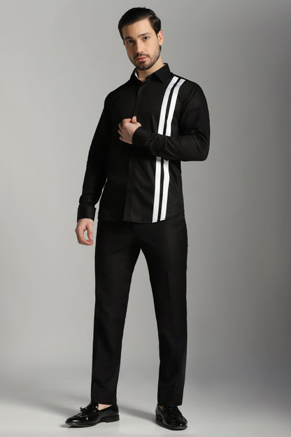 Black shirt with white stripes formal luxury | Bhavya Bhasin Couture