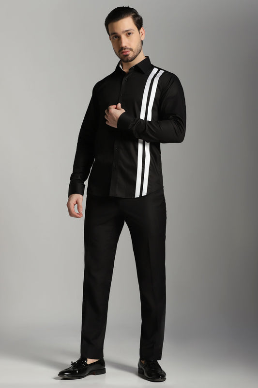 Black shirt with white stripes formal luxury | Bhavya Bhasin Couture