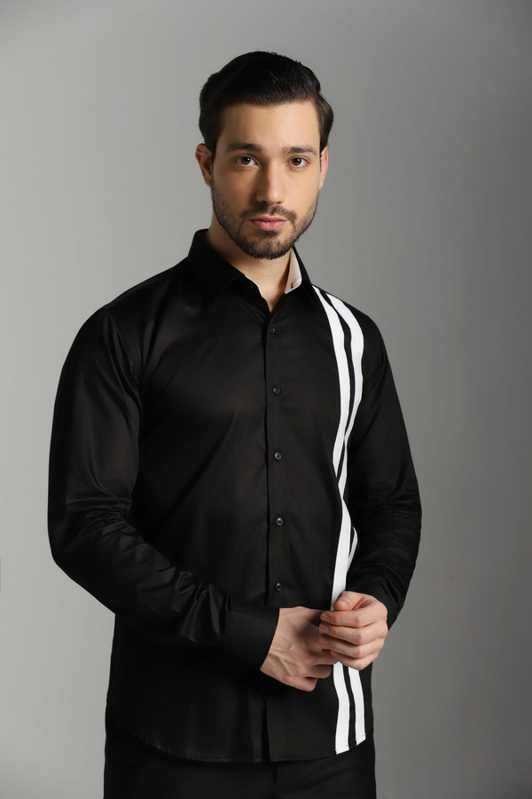 Timeless Stripes: Black Shirt with Elegant White Stripes