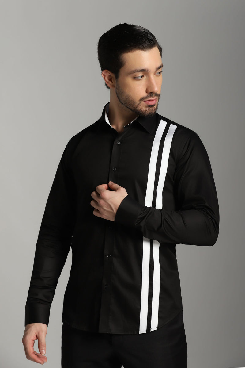 Timeless Stripes: Black Shirt with Elegant White Stripes