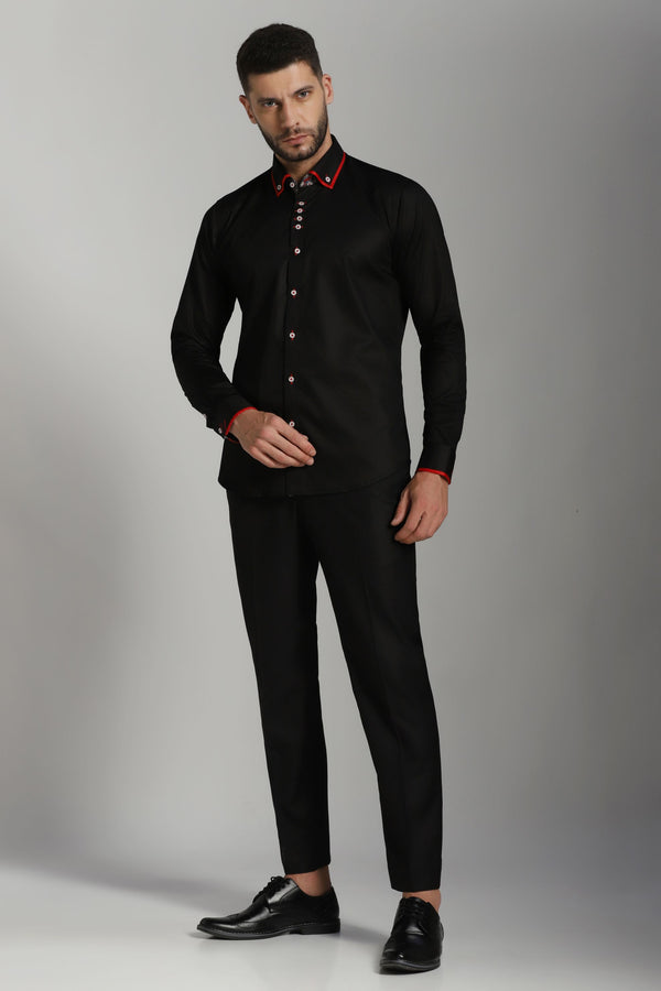 Midnight Classic: Black Casual Dinner and Party Shirt
