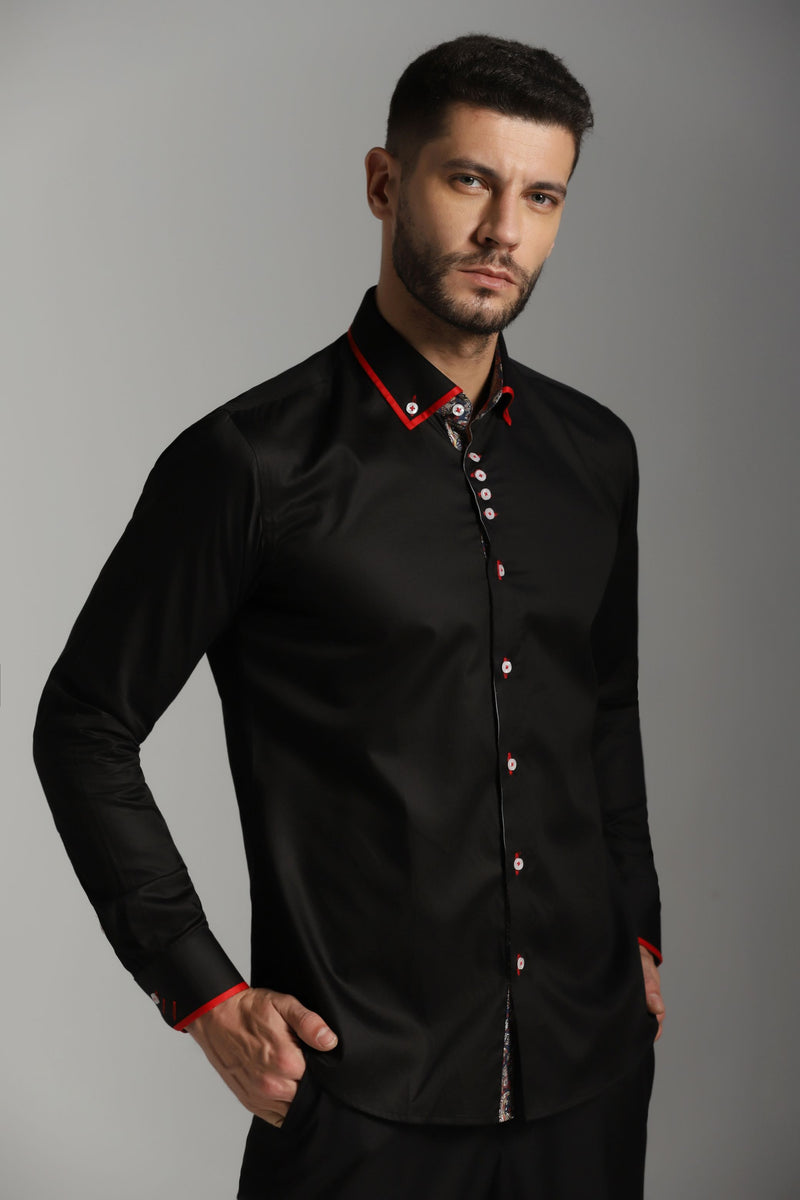 Midnight Classic: Black Casual Dinner and Party Shirt