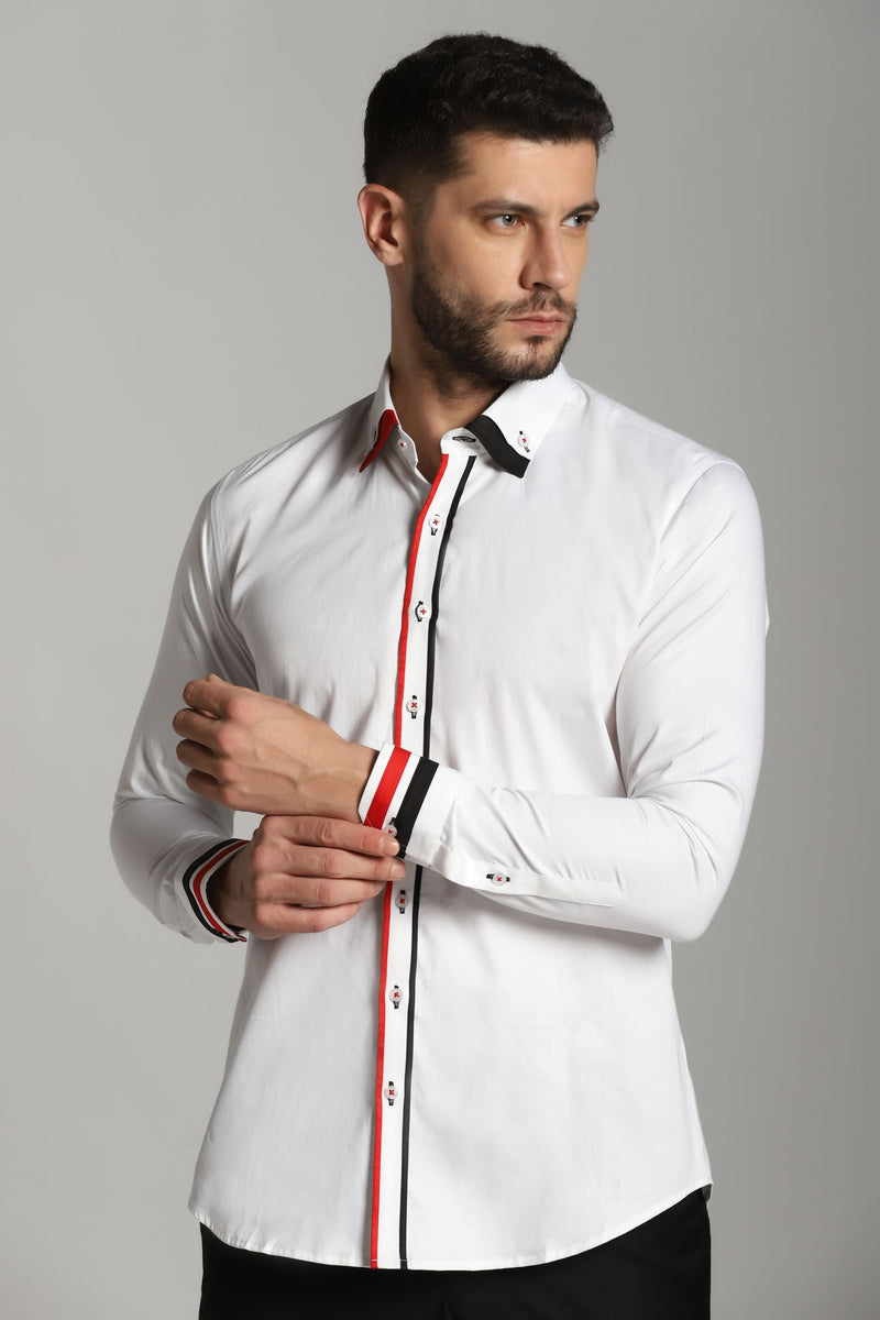White Casual Party Shirt With Stripe Detailing