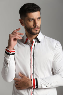 White Casual Party Shirt With Stripe Detailing