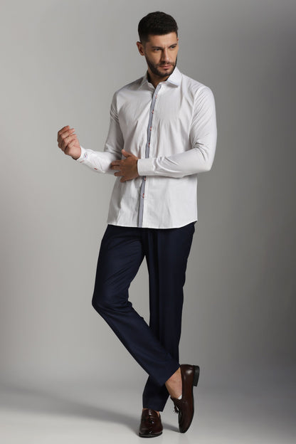 White semi-casual designer shirt with detailing | Bhavya Bhasin Couture
