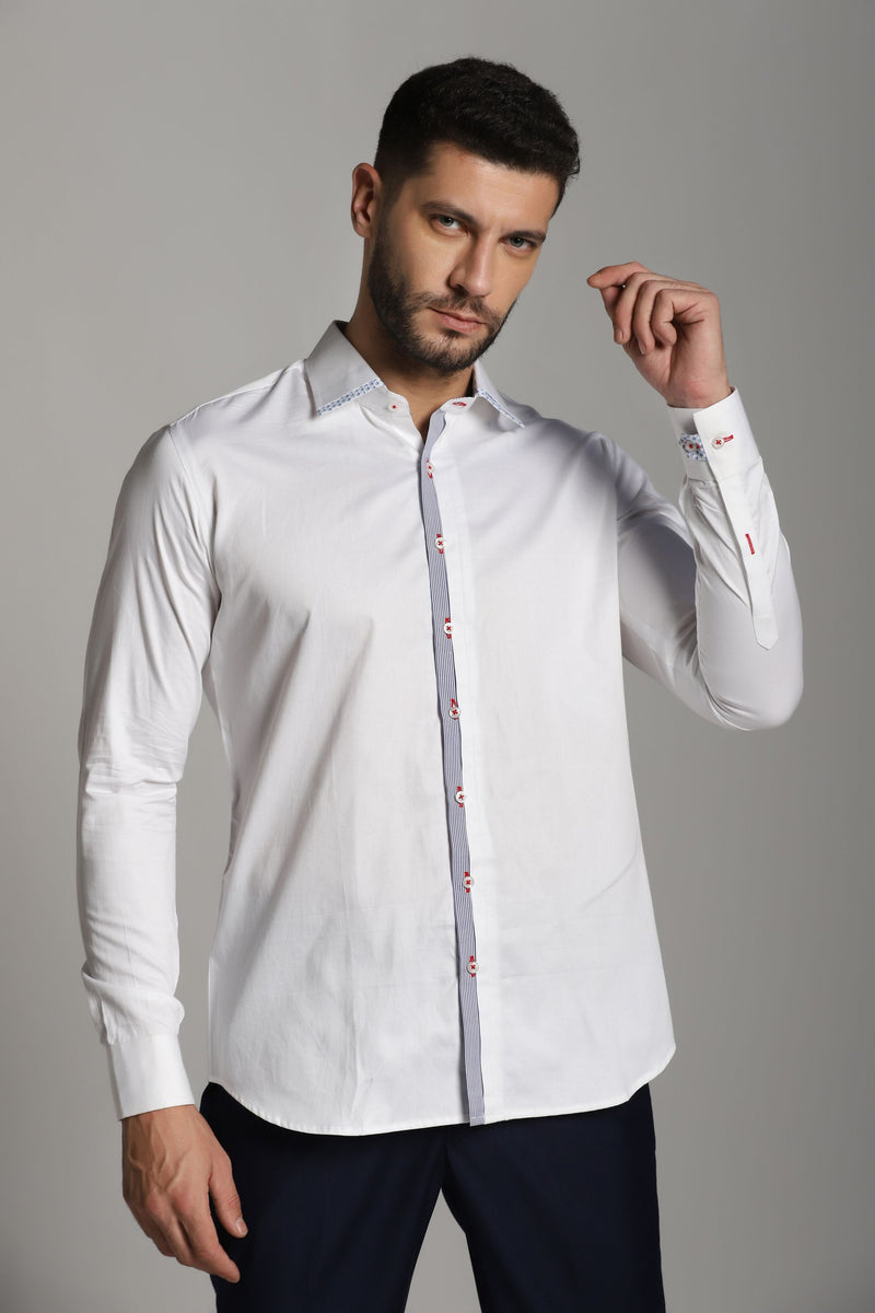 White Semi Casual Shirt with Detailing
