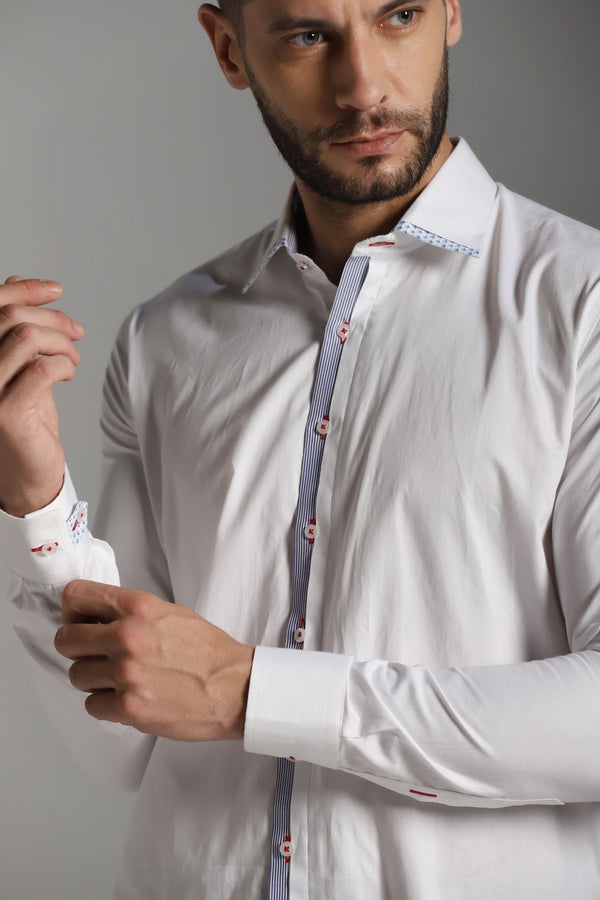 White Semi Casual Shirt with Detailing